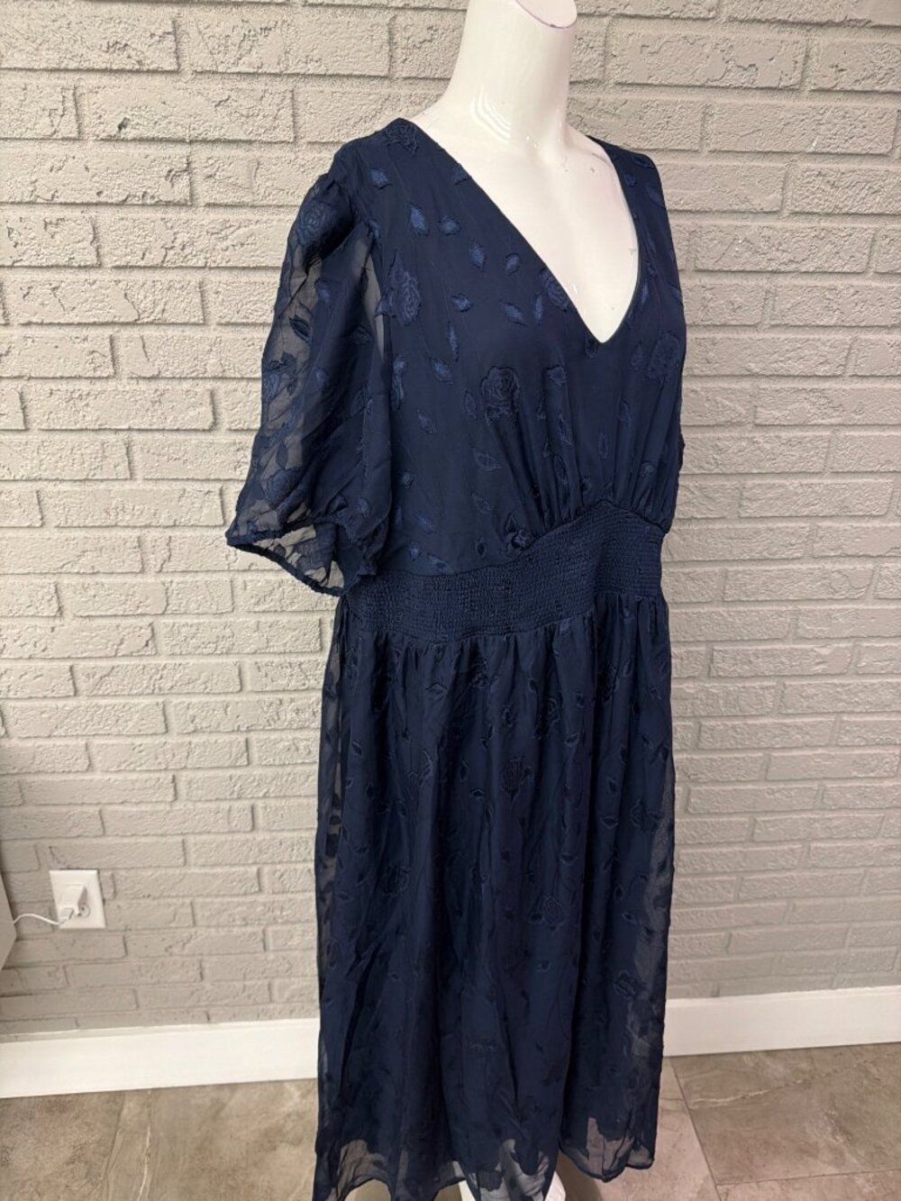 Pinup Fashion V-Neck Puff Sleeve Floral Jacquard Dress Size 22W - Picture 7 of 15